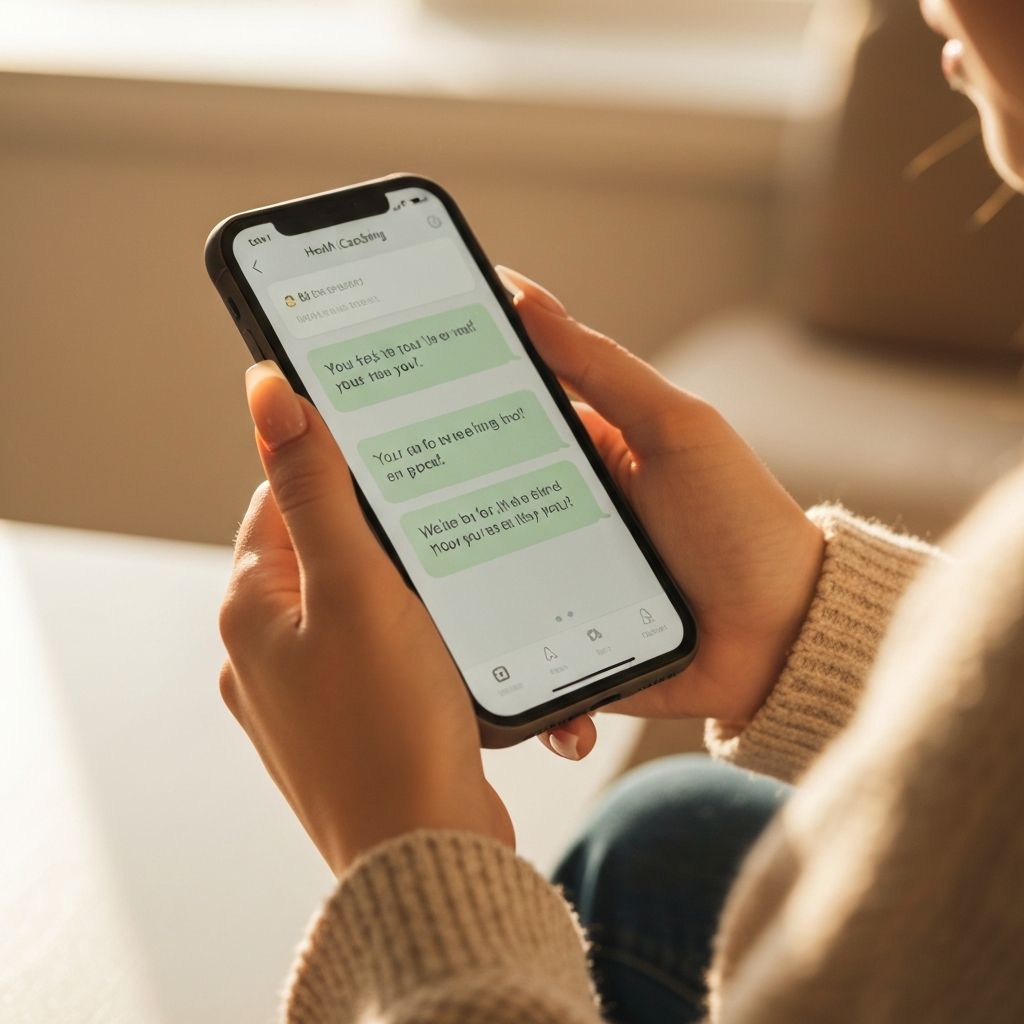 Hands holding phone with WhatsApp